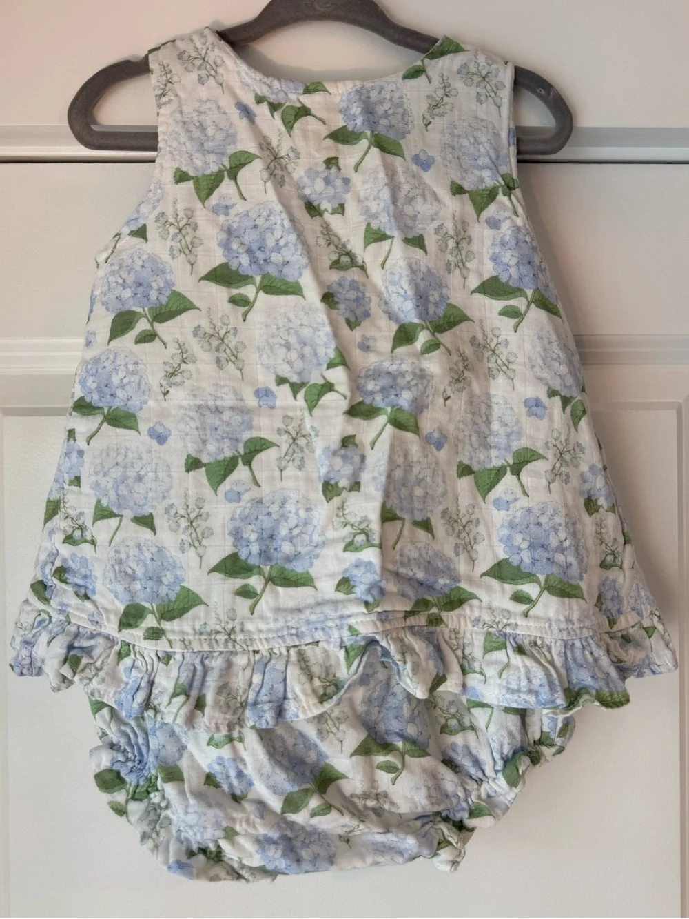 Stitchy Fish Hydrangea Blooms Two Piece Sleeveless Bloomers Set Purple Blue 3T